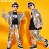 Hip Hop Boys Silver Jacket Girls Jazz Jogger Pants Street Dance Mini Skirt Clothes Sets Kids Sequin Costumes Child Streetwear - Image 4