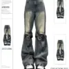 Hip hop American street retro patchwork distressed jeans for men and women high street loose straight leg trendy casual pants