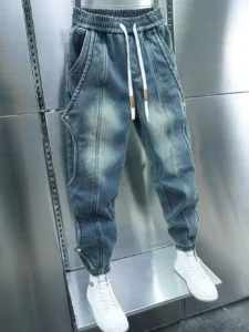 Gradient blue harem jeans street striped trousers high quality luxury brand men's pants - Image 2