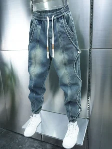 Gradient blue harem jeans street striped trousers high quality luxury brand men's pants - Image 3