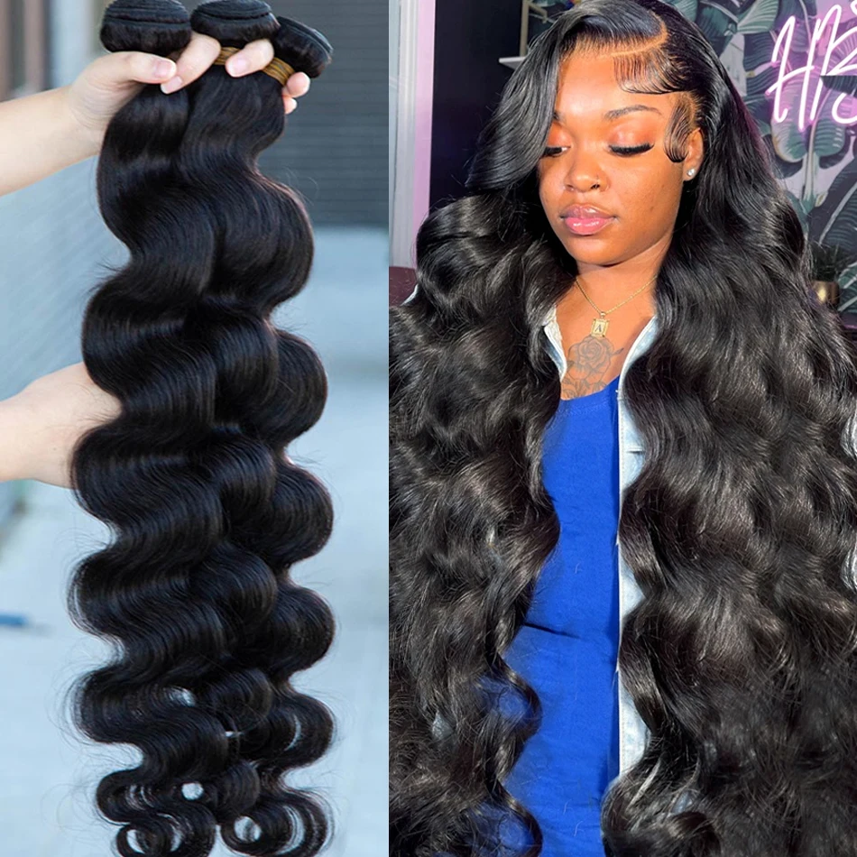 Body Wave Brazilian Hair Weaving 40 50 60inches Long Human Hair Bundles Deals Weave Double Weft Unprocessed Virgin Hair in Stock