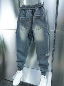 Gradient blue harem jeans street striped trousers high quality luxury brand men's pants - Image 4