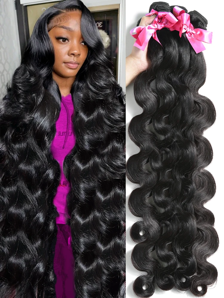 Luvin 28 30 40 42 44Inch Body Wave Bundles Human Hair 100% Brazilian Remy Hair Water Wavy Weave 2 3 4 Hair Extensions Weft deals