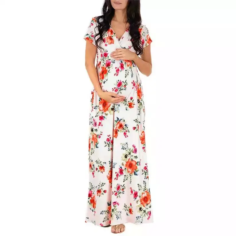 2023 Women's Clothes Pregnancy Dresses Short Sleeve Floret Evening Maternity Long Dress Photography Summer Pregnant Clothing