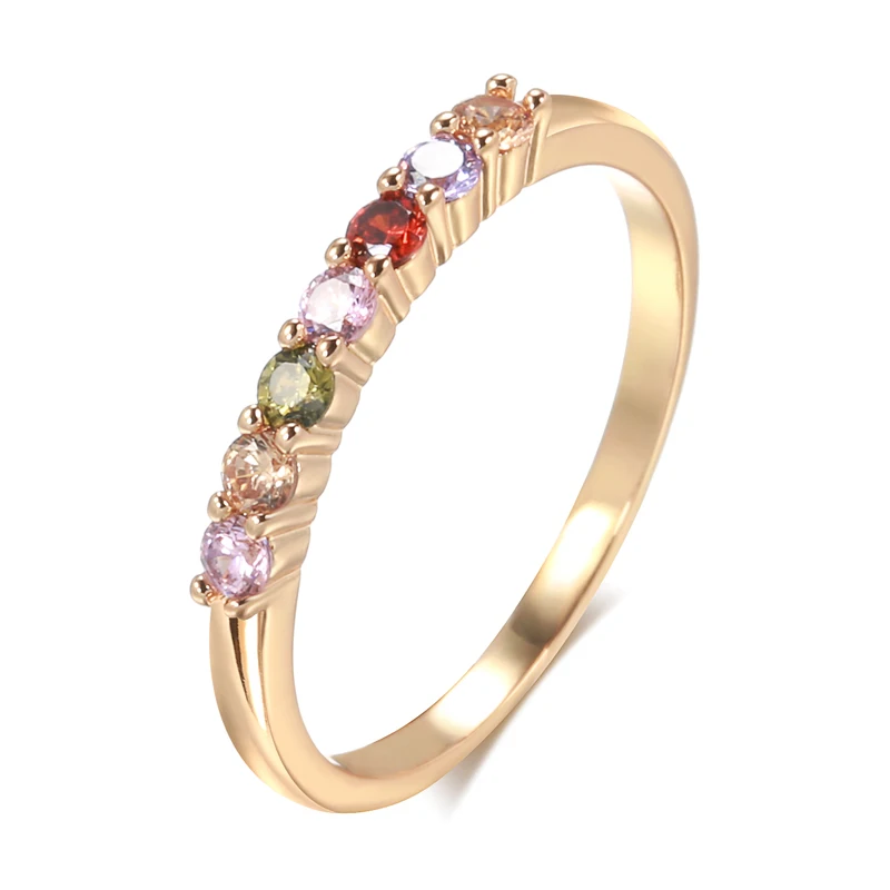 Kinel Spanish Style 585 Rose Gold Rainbow Ring Multiple Stacking Natural Zircon Finger Ring for Women Fashion Jewelry