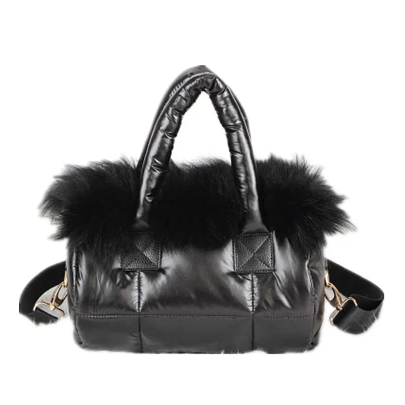 2021 winter new women bag 100% Fox hair fur Down bag space cotton bag shoulder Messenger bag luxury women designer handbag