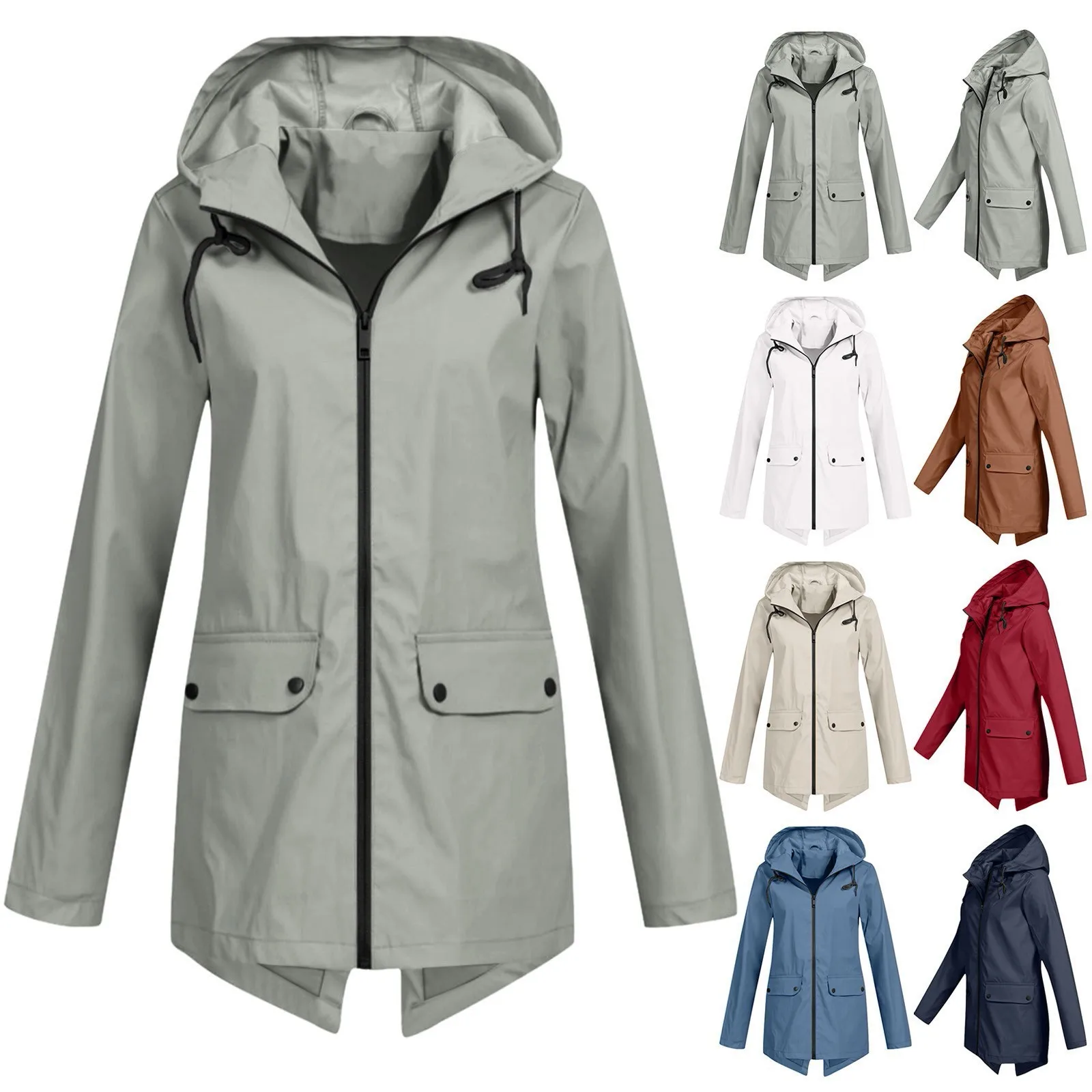Outdoor Softshell Jacket Coat Women Solid Rain Outdoor Plus Size Hooded Raincoat Windproof Long Jacket Coat Trench Coat Moletom