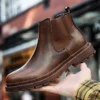 Brand Chelsea Ankle Boots Casual Outdoor Oxford Men Shoes Designer Genuine Leather Men's Wing Tip Business Dress Short Boots - Image 2