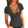 Sexy Women T-shirt U Neck Solid Color Low Cut Short Sleeve Slim Shirt Top Hot Girls Tshirt for Summer T-shirts - Image 5