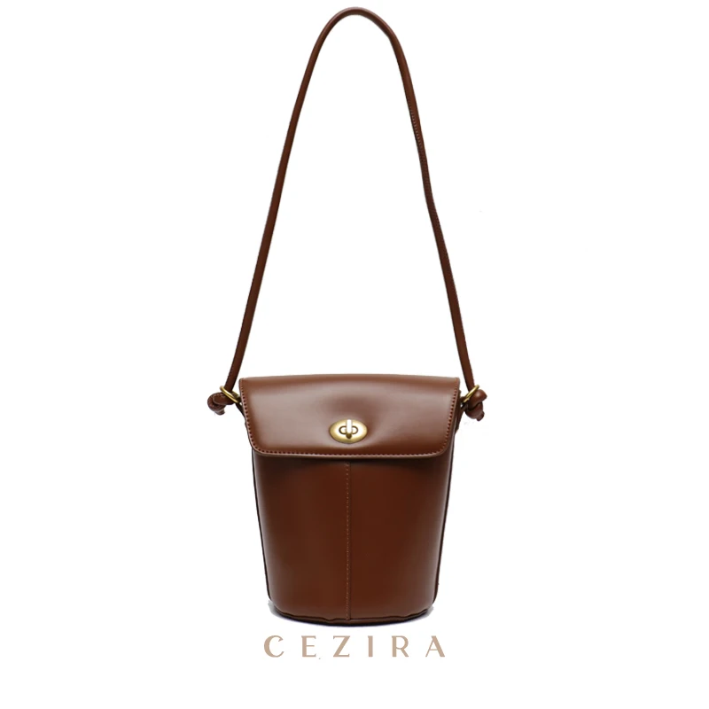 CEZIRA 2021 Fashion Brand Designer Women's Shoulder Bag PU Vegan Leather Top-Handle Bucket Purse Luxury Lock Crossbody Handbag