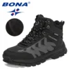 BONA 2022 New Designers Outdoor Fashion Leather Boots Men Ankle Boots Short Plush Winter Warm Boots Man Plush Hiking Footwear - Image 3