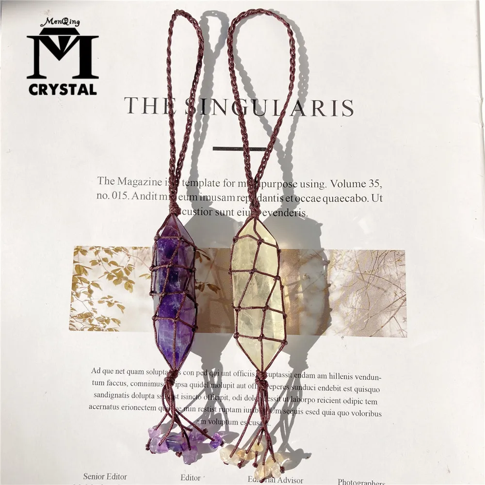 Natural Citrine Amethyst Crystal Hanging Decorations Quartz Stones Point Wand Healing Stone Energy Car Bag Home Decoration