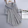 5xl Plus Size Spring Shirts For Women Fashion Stripe Button Blouses Casual Turn-down Collar Long Sleeve Tunic Top Блузка Женская - Image 4