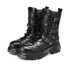 New Retro Gothic Punk Men's Genuine Leather Motorcycle Boots Platform Rubber Boots Warm Mid-Calf Military Combat Boots Fashion47 - Image 2