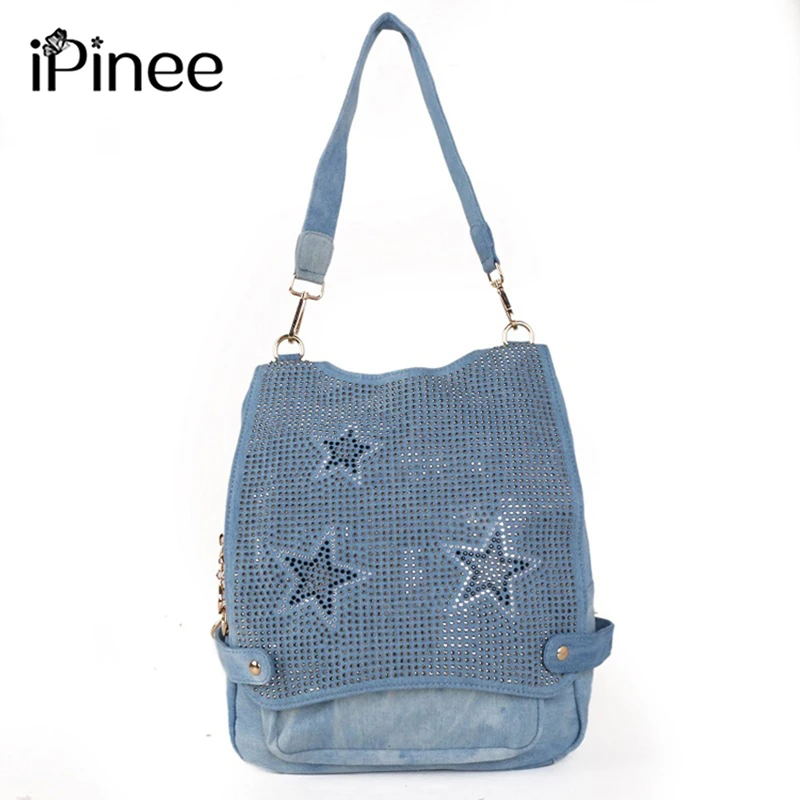 iPinee Designer Denim Backpack Rivet Star 2021 New Handbags Women Sac A Main Multifunction Lady Shoulder Bags