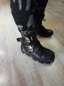Men's Cowhide Genuine Leather Motorcycle Boots Military Combat Boots Gothic Skull Punk Boots - Image 5