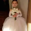 Cute Ball Gown Bow Back Flower Girl Dresses For Weddings Appliques Long Sleeves Princess Tulle Girl's Ceremonial Dress Vestido
