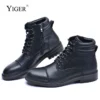 YIGER Men's Basic Boots Man Casual shoes Genuine Leather Retro Handmade Boots Male Ankle Boots Lace up shoes Design men's boots - Image 3