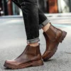 Brand Chelsea Ankle Boots Casual Outdoor Oxford Men Shoes Designer Genuine Leather Men's Wing Tip Business Dress Short Boots - Image 3