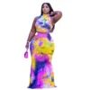XL-5XL Plus Size Sets Women Clothing Summer 2022 Sexy Tie Dye Sleeveless Top And Long Skirt 2 Two piece set dress suit Wholesale - Image 2