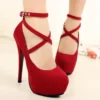 Shoes Woman Pumps Cross-tied Ankle Strap Wedding Party Shoes Platform Dress Women Shoes High Heels Suede Ladies Shoes Plus Size7 - Image 6