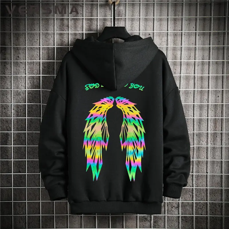 VERSMA Korean Harajuku Colorful Luminous Retro Print Hoodie Sweatshirt Hip Hop Streetwear BF Vintage Men Sweatshirts For Couples