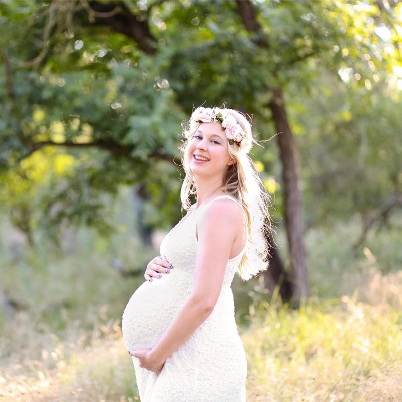 Summer Maternity Casual Lace Dresses Sleeveless Baby Shower Long Dress Stretchy Pregnant Women Fitting Long Dressong