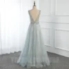 YQLNNE New Arrival Sexy Mint Long Prom Dresses V Neck Tulle Sequined Beaded Backless Formal Party Gowns - Image 2