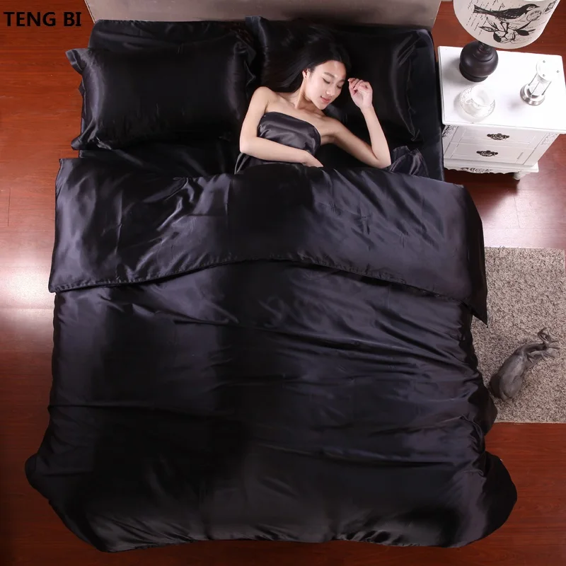 HOT! 100% Silk Bedding Fashion Bedding set Pure color A/B double-sided color Simplicity Bed sheet, quilt cover pillowcase 2-5pc