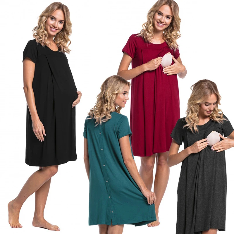 Summer Pregnant Clothes Buttoned Back Maternity Clothing Plus Size Pregnancy Dress Gravida Dresses