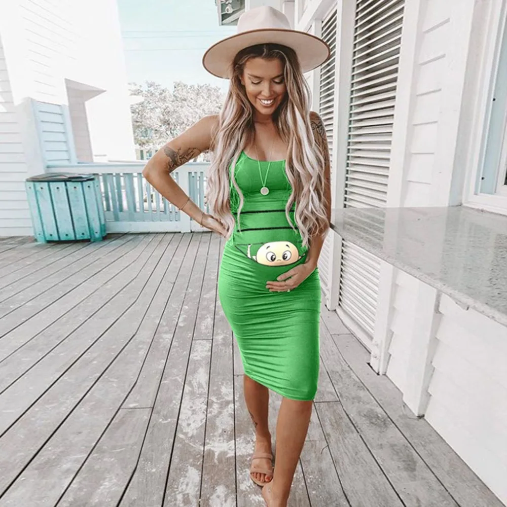 New Plus Size Maternity Pregnat Comfortable Midi Pregnancy Dress Clothes Women Maternity Dress Fashion Solid Color Sleeveless