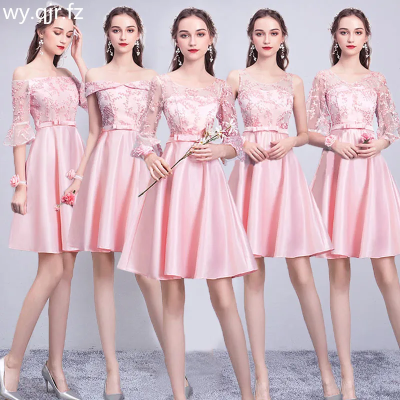 ASL-53F#Peach Pink Gray Champagne Bridesmaid Dresses short lace up New Sister Group Marriage Banquet Graduation Dress wholesale