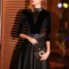 weiyin Black Velour Evening Dress Long 2023 Sexy A-line Party Dress Crystal Half Sleeves Prom Dresses Robe De Soiree WY1051 - Image 4