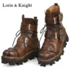 Men's Cowhide Genuine Leather Motorcycle Boots Military Combat Boots Gothic Skull Punk Boots - Image 2