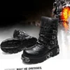 New Retro Gothic Punk Men's Genuine Leather Motorcycle Boots Platform Rubber Boots Warm Mid-Calf Military Combat Boots Fashion47 - Image 3