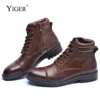 YIGER Men's Basic Boots Man Casual shoes Genuine Leather Retro Handmade Boots Male Ankle Boots Lace up shoes Design men's boots - Image 5