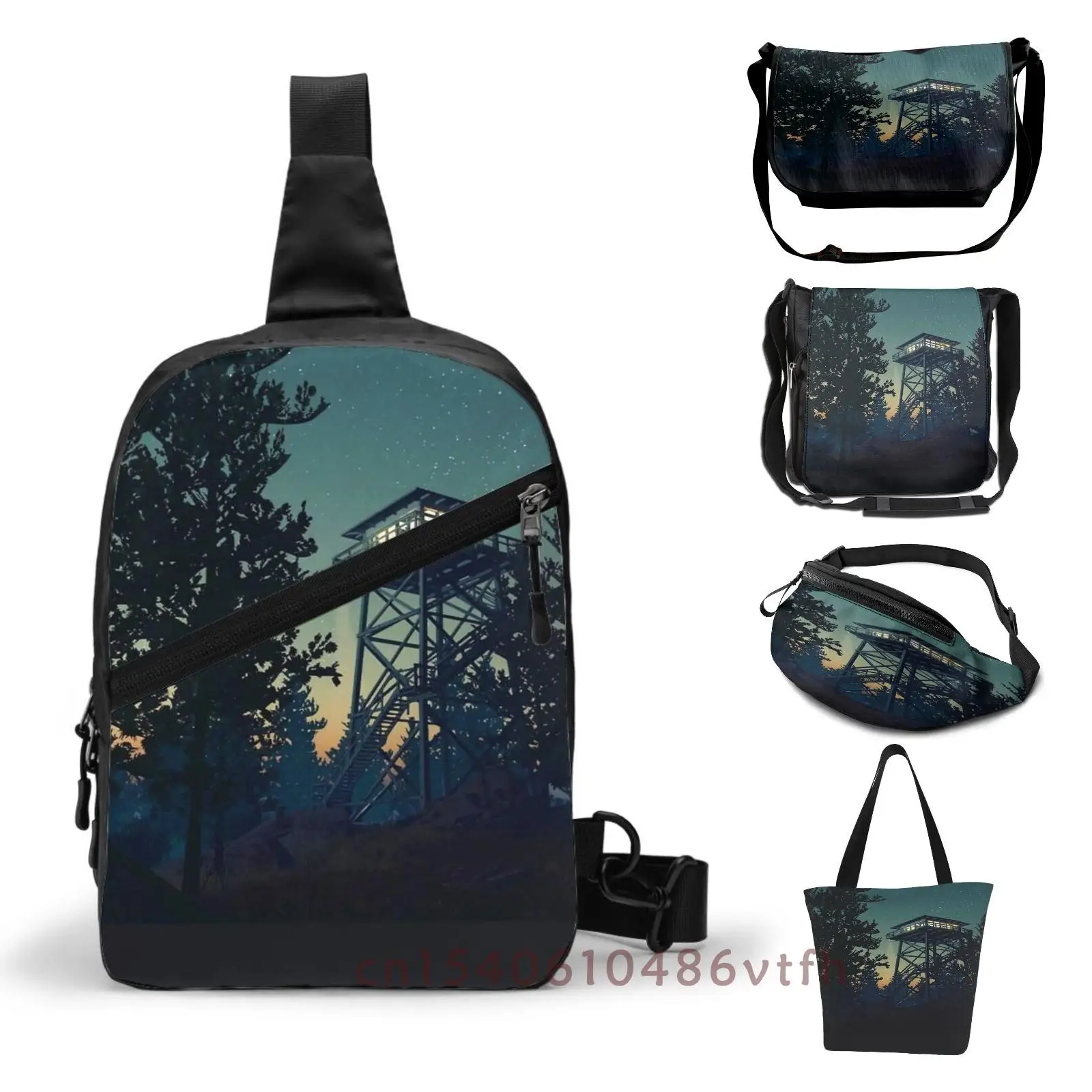 Functional Men Chest Bag Shoulder Crossbody Bag Firewatch Nighttime Art Design - 4K Women Belt Bags Waist Pack Chest Bag