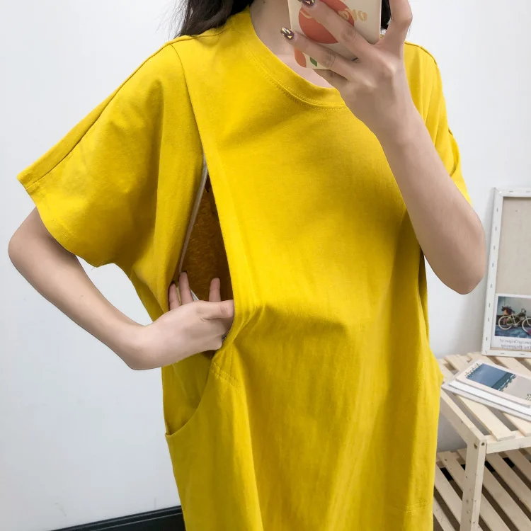 Open On Both Sides Breastfeeding Clothes Big Pocket Solid Color Pregnant Dress Pregnant Clothes Maternity Clothing 9032