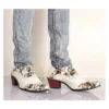 OVXUAN Men Skull Punk Western Cowboy Boots Mens Fashion Designer 6CM High Heel Wedge Leather Shoes White Pointed Ankle Boots Men - Image 5