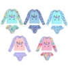 Girls Summer Printed Swimsuits Children Toddler Long Sleeve Tops Briefs Bikinis Set Bathing Suits Beachwear Swimwear 4-16 Years - Image 2