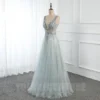 YQLNNE New Arrival Sexy Mint Long Prom Dresses V Neck Tulle Sequined Beaded Backless Formal Party Gowns - Image 3