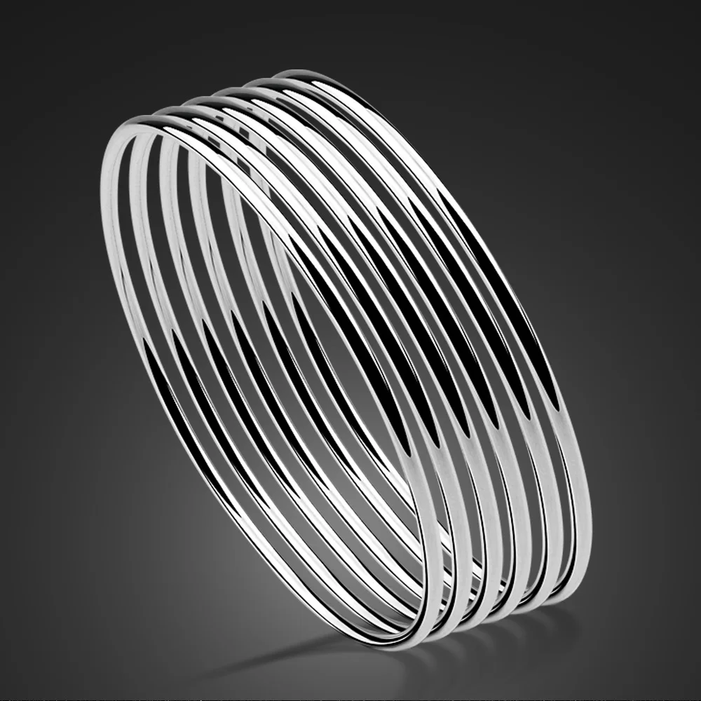 New Fashion DIY 100% 925 Sterling Silver Bracelet Bohemian Minimalism Smooth Women Cuff Bracelet Silver Fine Jewelry