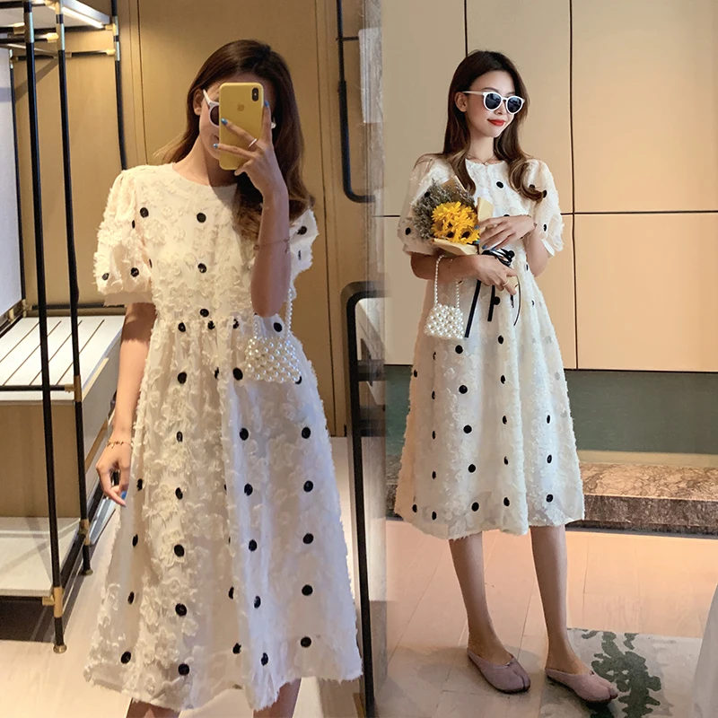 658# Maternity Clothes Summer Color Block Short Sleeve Easy Matching Loose Stylish Dress for Pregnant Women Pregnancy Clothes