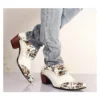 OVXUAN Men Skull Punk Western Cowboy Boots Mens Fashion Designer 6CM High Heel Wedge Leather Shoes White Pointed Ankle Boots Men - Image 6