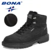 BONA 2022 New Designers Action Leather Boots Winter Super Warm Snow Boots Men Work Casual Shoes Man Plush High Top Sneakers Soft - Image 3
