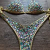 2024 Sexy Halter Women Push Up Luxury Diamond String Gold Bikini Sets Rhinestone Swimwear Crystal Honey Moon Beachwear - Image 3