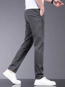 Brand Clothing Summer Soft Stretch Bamboo Fiber Fabric Men's Casual Pants Thin Slim Elastic Waist Business Grey Trousers Male 38 - Image 5