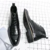 Vintage Crocodile Pattern Genuine Leather Boots Men's Chelsea Boots Brand Fashion Designer Ankle Boots for men motorcycle boots - Image 2