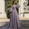 Elegant O Neck Long Evening Dress With Puffy Sleeves A Line Lace Soft Satin Prom Party Gown 2024 Custom Made - Image 4