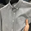 High Quality 100% Pure Cotton Men's Shirt Solid Color Lapel With Embroidered Printing Long Sleeved New Korean Autumn Men’s Top - Image 2